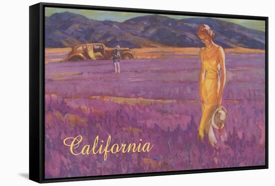 Woman in Field of Purple Flowers, California-null-Framed Stretched Canvas