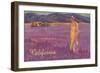 Woman in Field of Purple Flowers, California-null-Framed Premium Giclee Print