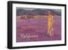 Woman in Field of Purple Flowers, California-null-Framed Premium Giclee Print