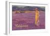 Woman in Field of Purple Flowers, California-null-Framed Premium Giclee Print