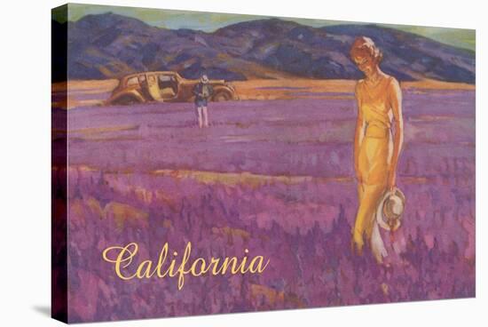 Woman in Field of Purple Flowers, California-null-Stretched Canvas