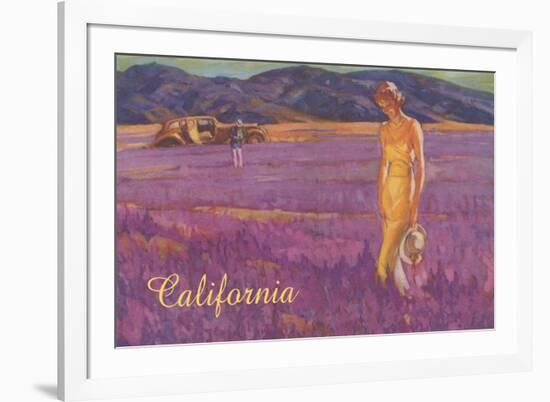 Woman in Field of Purple Flowers, California-null-Framed Art Print