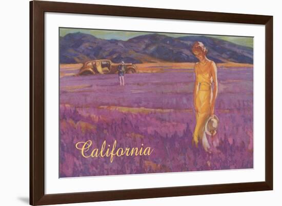 Woman in Field of Purple Flowers, California-null-Framed Art Print