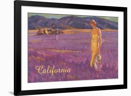 Woman in Field of Purple Flowers, California-null-Framed Art Print