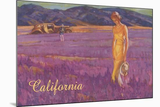 Woman in Field of Purple Flowers, California-null-Mounted Art Print