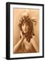 Woman in Filmy Wrap with Bow-null-Framed Art Print