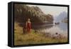 Woman in Fjord Landscape-Hans Andreas Dahl-Framed Stretched Canvas