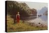 Woman in Fjord Landscape-Hans Andreas Dahl-Stretched Canvas