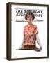 "Woman in Floral Print," Saturday Evening Post Cover, January 27, 1923-Charles A. MacLellan-Framed Giclee Print