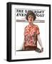 "Woman in Floral Print," Saturday Evening Post Cover, January 27, 1923-Charles A. MacLellan-Framed Giclee Print