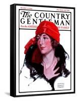 "Woman in Fur and Red Hat," Country Gentleman Cover, October 13, 1923-WM. Hoople-Framed Stretched Canvas