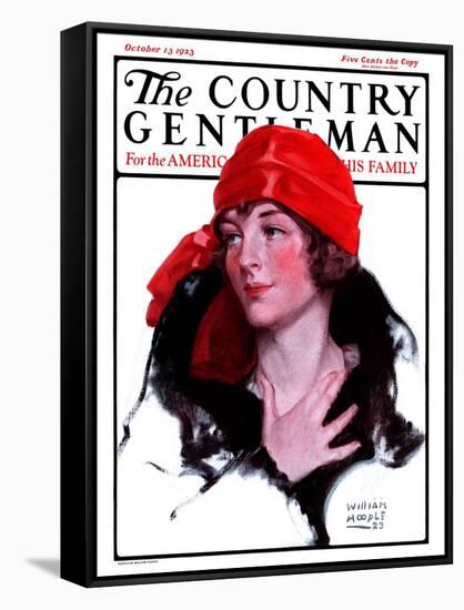 "Woman in Fur and Red Hat," Country Gentleman Cover, October 13, 1923-WM. Hoople-Framed Stretched Canvas
