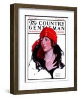 "Woman in Fur and Red Hat," Country Gentleman Cover, October 13, 1923-WM. Hoople-Framed Giclee Print