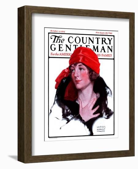 "Woman in Fur and Red Hat," Country Gentleman Cover, October 13, 1923-WM. Hoople-Framed Giclee Print