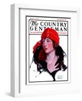 "Woman in Fur and Red Hat," Country Gentleman Cover, October 13, 1923-WM. Hoople-Framed Giclee Print