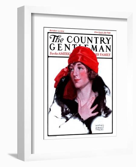 "Woman in Fur and Red Hat," Country Gentleman Cover, October 13, 1923-WM. Hoople-Framed Giclee Print