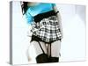 Woman in Garter Belts and Plaid Skirt-Paula Iannuzzi-Stretched Canvas