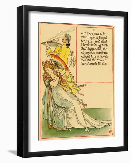 Woman In Gown And With Fan Turns Away The Head Of A Boar-Walter Crane-Framed Art Print