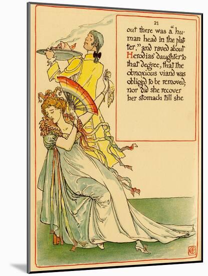 Woman In Gown And With Fan Turns Away The Head Of A Boar-Walter Crane-Mounted Art Print