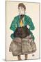 Woman in Green Blouse with Muff, 1915 (Gouache and Pencil on Paper Laid Down on Card)-Egon Schiele-Mounted Giclee Print