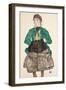 Woman in Green Blouse with Muff, 1915 (Gouache and Pencil on Paper Laid Down on Card)-Egon Schiele-Framed Giclee Print