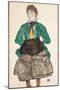 Woman in Green Blouse with Muff, 1915 (Gouache and Pencil on Paper Laid Down on Card)-Egon Schiele-Mounted Giclee Print