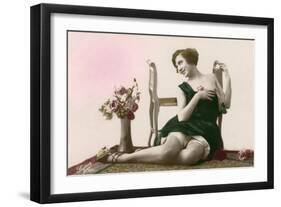 Woman in green dress-French School-Framed Photographic Print