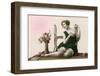 Woman in green dress-French School-Framed Photographic Print