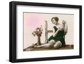 Woman in green dress-French School-Framed Photographic Print