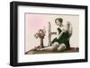 Woman in green dress-French School-Framed Photographic Print