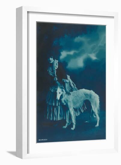 Woman in Gypsy Outfit with Borzoi-null-Framed Art Print