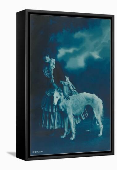 Woman in Gypsy Outfit with Borzoi-null-Framed Stretched Canvas