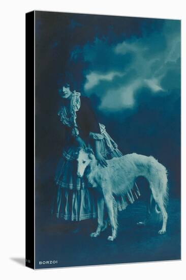 Woman in Gypsy Outfit with Borzoi-null-Stretched Canvas