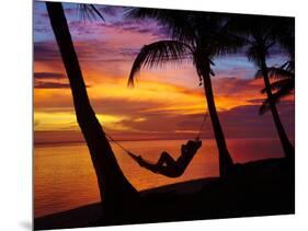 Woman in Hammock, and Palm Trees at Sunset, Coral Coast, Viti Levu, Fiji, South Pacific-David Wall-Mounted Photographic Print