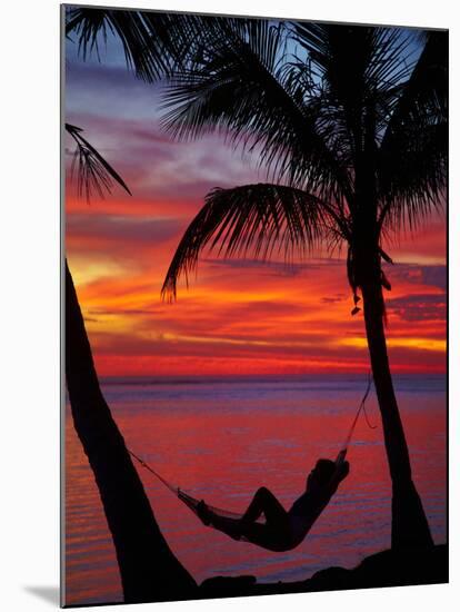 Woman in Hammock, and Palm Trees at Sunset, Coral Coast, Viti Levu, Fiji, South Pacific-David Wall-Mounted Premium Photographic Print