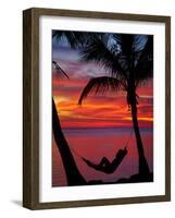 Woman in Hammock, and Palm Trees at Sunset, Coral Coast, Viti Levu, Fiji, South Pacific-David Wall-Framed Photographic Print