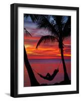 Woman in Hammock, and Palm Trees at Sunset, Coral Coast, Viti Levu, Fiji, South Pacific-David Wall-Framed Photographic Print