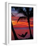 Woman in Hammock, and Palm Trees at Sunset, Coral Coast, Viti Levu, Fiji, South Pacific-David Wall-Framed Photographic Print