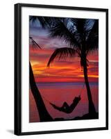 Woman in Hammock, and Palm Trees at Sunset, Coral Coast, Viti Levu, Fiji, South Pacific-David Wall-Framed Photographic Print