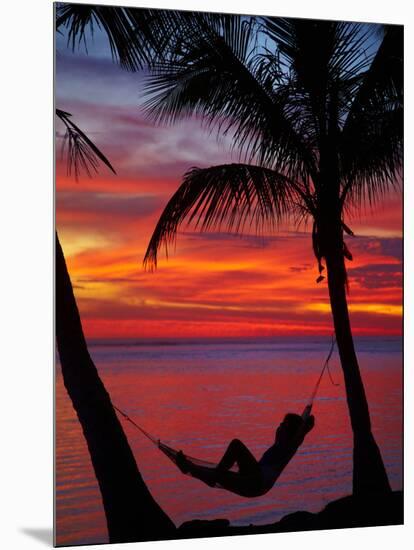 Woman in Hammock, and Palm Trees at Sunset, Coral Coast, Viti Levu, Fiji, South Pacific-David Wall-Mounted Photographic Print