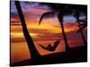 Woman in Hammock, and Palm Trees at Sunset, Coral Coast, Viti Levu, Fiji, South Pacific-David Wall-Stretched Canvas