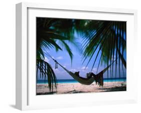 Woman in Hammock on Beach, Ari Atoll, Maldives-Stuart Westmorland-Framed Premium Photographic Print
