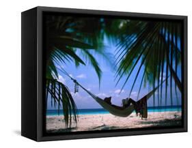 Woman in Hammock on Beach, Ari Atoll, Maldives-Stuart Westmorland-Framed Stretched Canvas