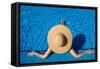 Woman in Hat Relaxing at the Pool-haveseen-Framed Stretched Canvas