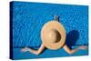 Woman in Hat Relaxing at the Pool-haveseen-Stretched Canvas