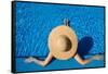 Woman in Hat Relaxing at the Pool-haveseen-Framed Stretched Canvas