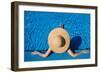 Woman in Hat Relaxing at the Pool-haveseen-Framed Art Print