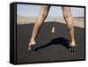 Woman in High Heels on Empty Road, Death Valley National Park, California-Angelo Cavalli-Framed Stretched Canvas