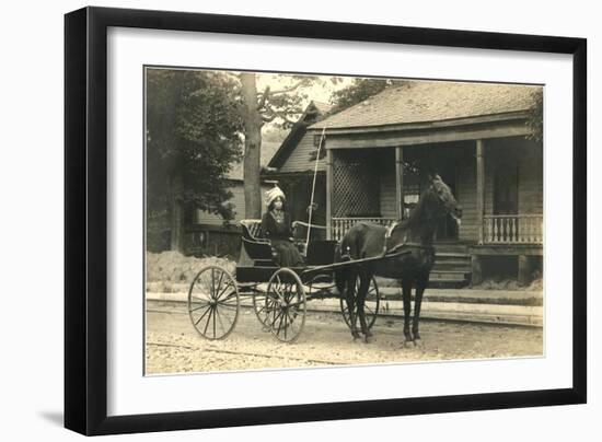 Woman in Horse-Drawn Buggy-null-Framed Art Print