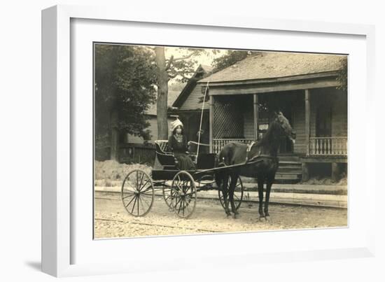 Woman in Horse-Drawn Buggy-null-Framed Art Print